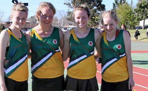 Assumption College was runner-up in Vicki Wilson Cup netball (back, from left) Codie Brackin, Jess Somes, Dimity Brackin, Sophie Grayson, (front) Lyndsay Ryan, Kim Thorne, Emma Siebenhausen, Hayley Millard. Assumption College was runner-up in Vicki Wilson Cup netball (back, from left) Codie Brackin, Jess Somes, Dimity Brackin, Sophie Grayson, (front) Lyndsay Ryan, Kim Thorne, Emma Siebenhausen, Hayley Millard.